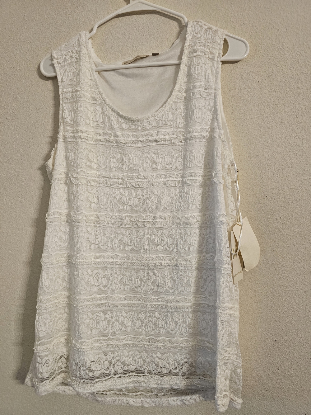 White Lace Overlay Sleeveless Tank Top